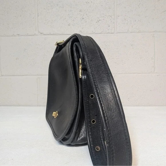 Vintage Coach Stewardess 9525 Black Glovetanned Leather Crossbody 90s Minimalist - Picture 6 of 16
